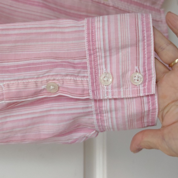 EB Women's Lightweight Cotton Button Down Pink Stripe Casual Shirt 3/4 Sleeve XL - Picture 5 of 10